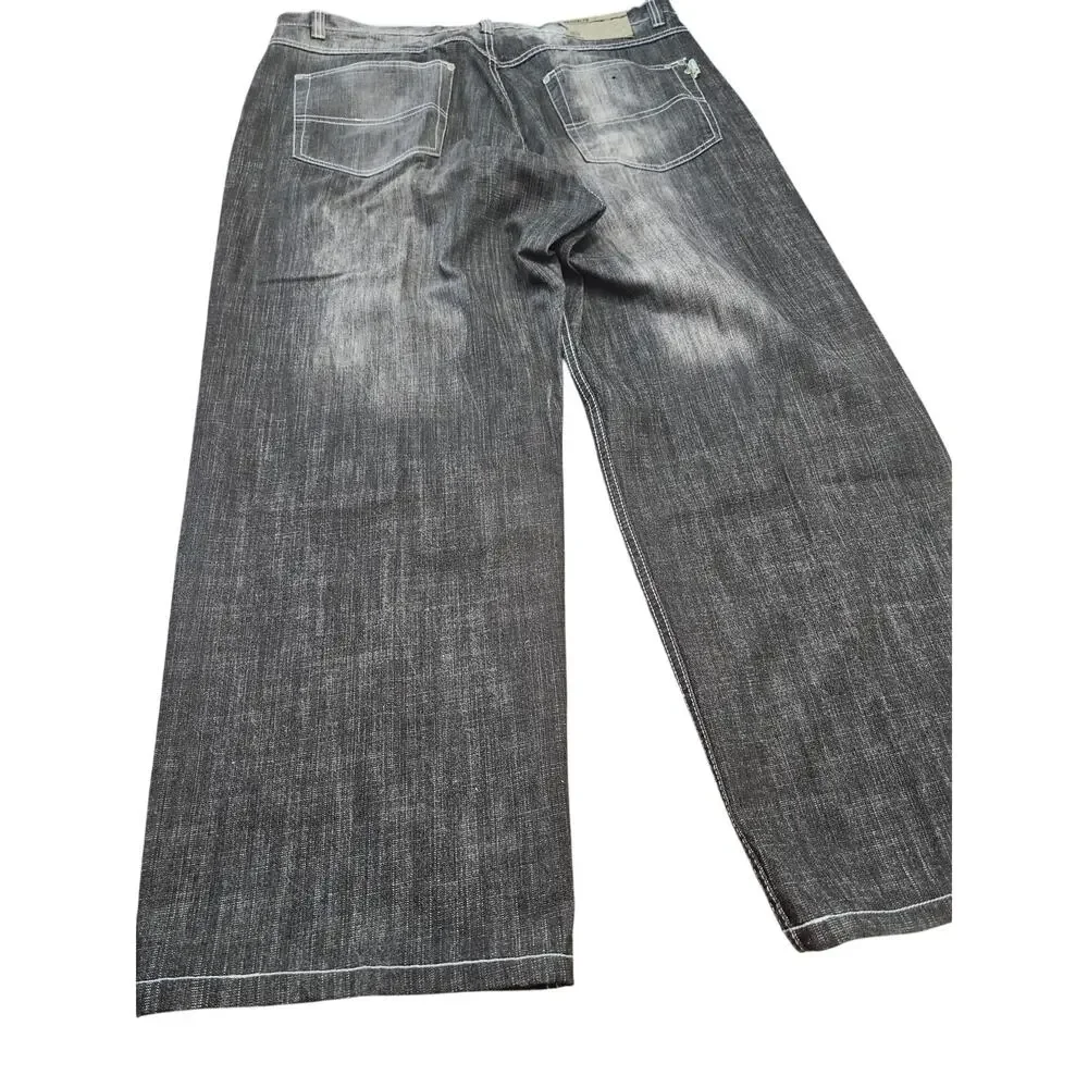 Brooklyn Xpress BX Y2K Baggy Wide Leg Jeans Black Wash Mens 40x34